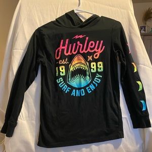 Boys size Large EUC black hooded long sleeve shirt, worn once